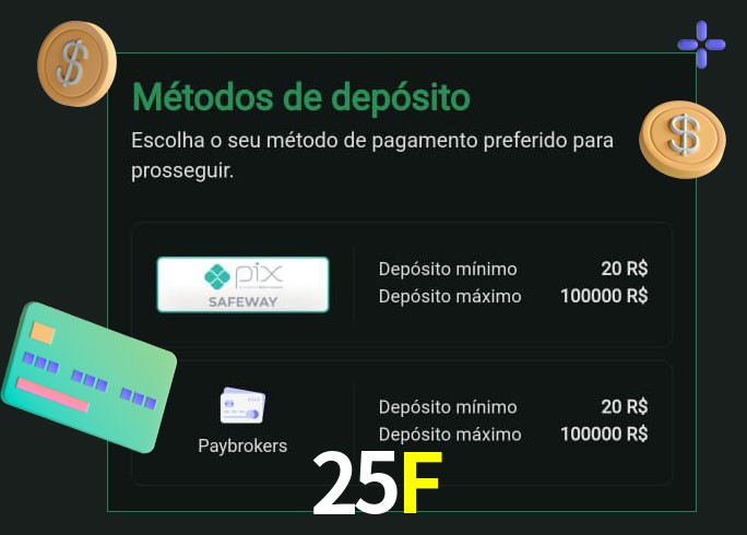 O cassino 25F oferece uma grande variedade de métodos de pagamento